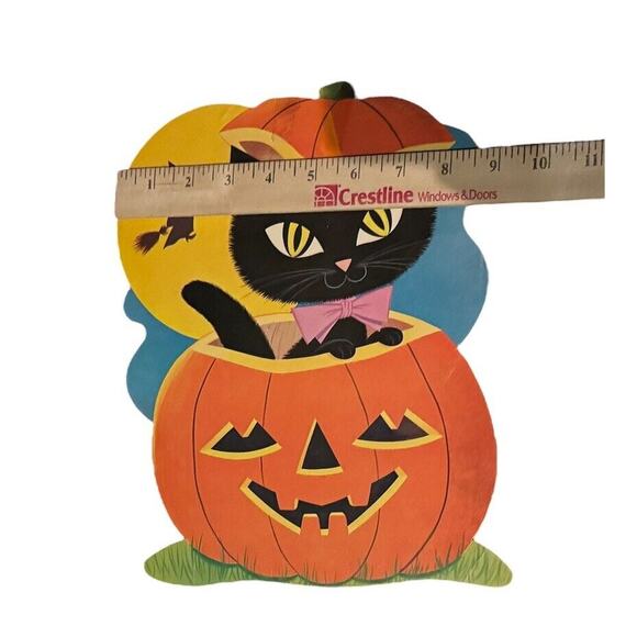 Black Cat Halloween Die Cuts (3) VTG Cardboard Wall Hanging Witch Moon READ NOTE - Picture 9 of 9